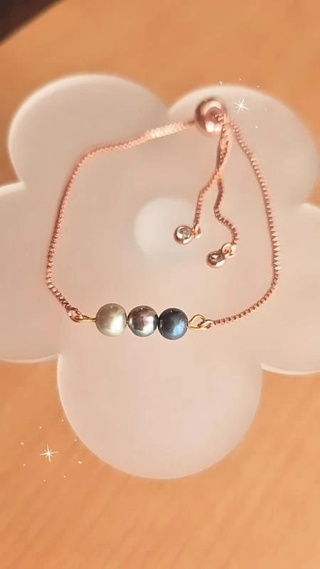 Bracelet perles de culture en acier inoxydable doré rose